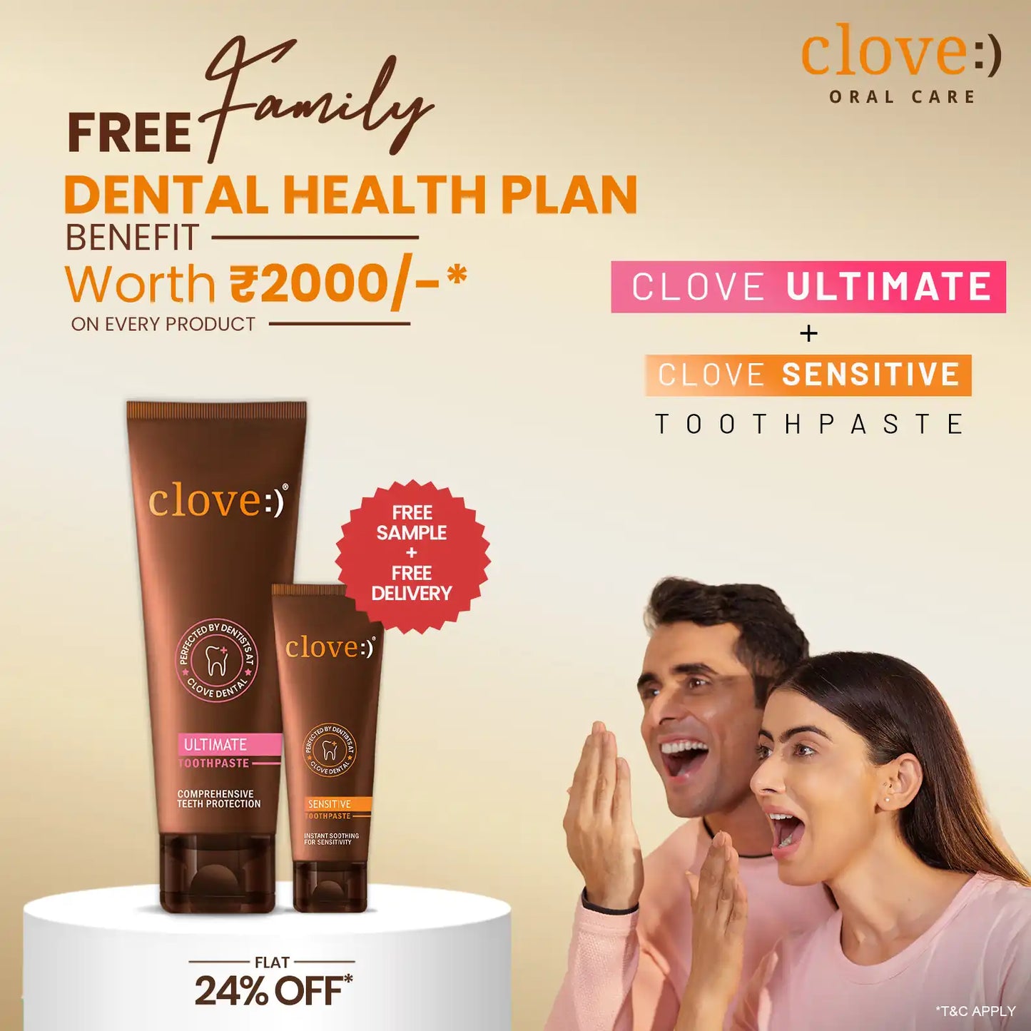 clove ultimate + Clove sensitive toothpaste, free family dental health plan benefit