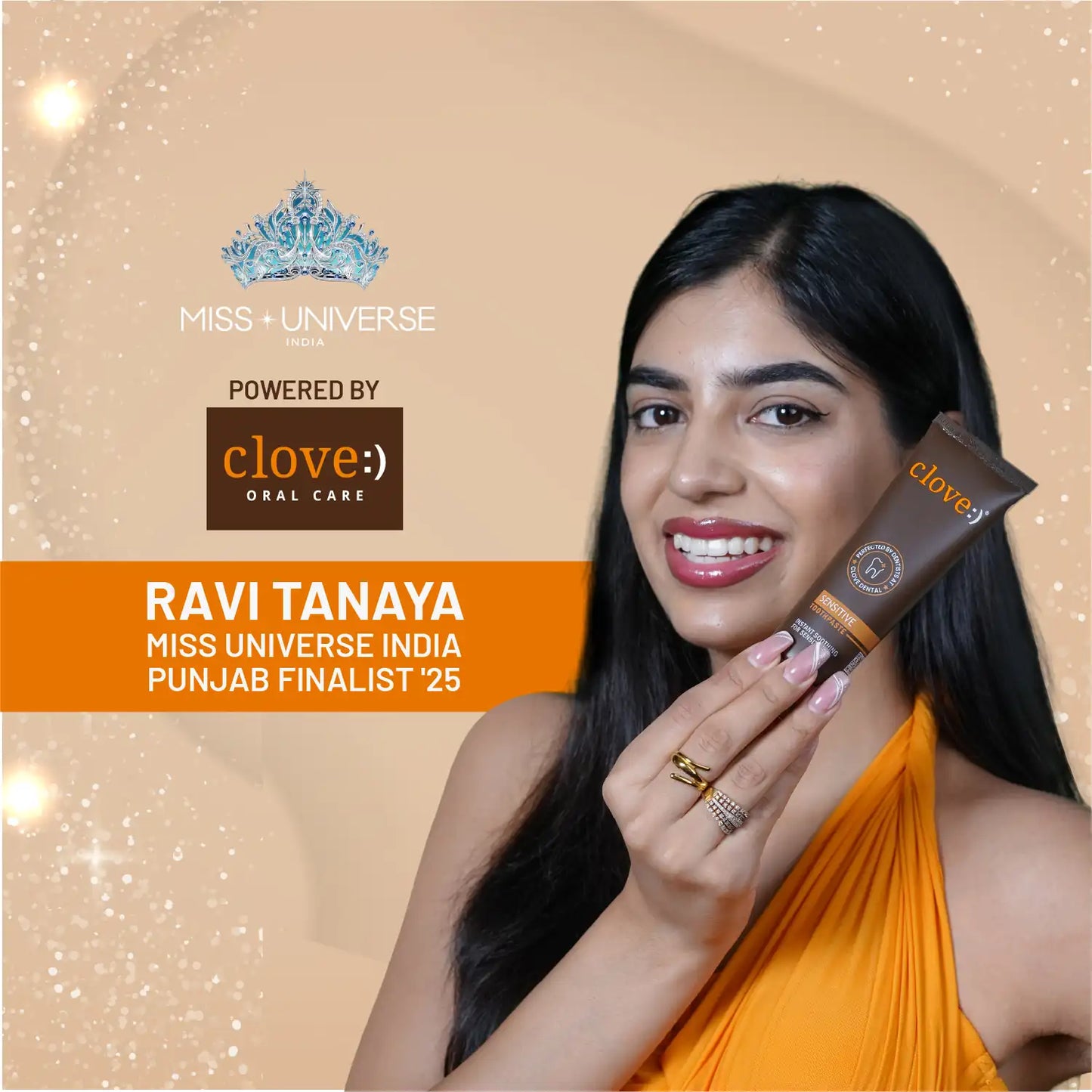 ravi tanaya miss universe India punjab finalist with clove sensitive toothpaste